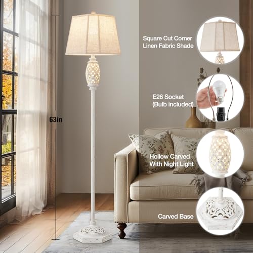 Luvkczc Rustic Floor Lamp with Floral Cutouts & Light,Resin Standing Lamp - color: Cream1