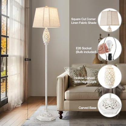 Luvkczc Rustic Floor Lamp with Floral Cutouts & Light,Resin Standing Lamp - color: Cream1