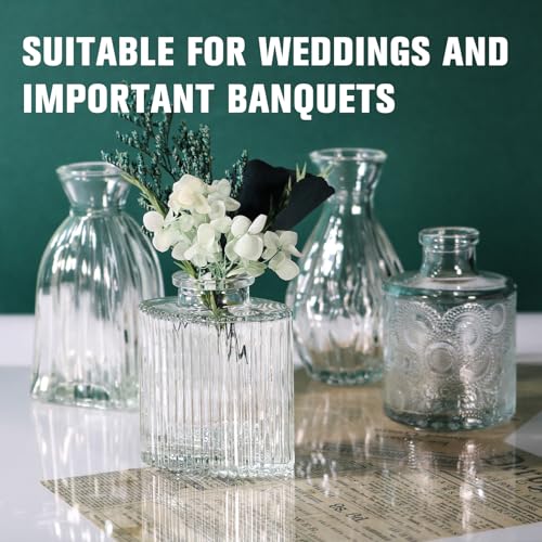 Glass Bud Vases, 4 Pcs Small Flower Vase for Party Table Mini Decorations