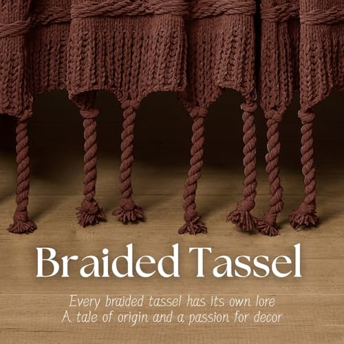 Boho Knitted Chenille Blanket with Tassels - Lightweight & Soft All-Season Throw - 3D Classic Pattern for Living Room Bedroom Couch, Copper Brown, Throw 50"x60" - color: Copper Brown, size: Throw