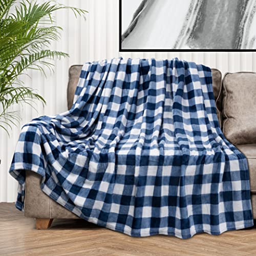 PAVILIA Buffalo Check Fleece Throw Blanket | Blue White Checkered Plaid Flannel Blanket | Soft Velvet Lightweight Microfiber Blanket for Bed Couch Sofa | 60x80 Inches Checker Navy - color: Checker Navy, size: 60 x 80 Inches - Twin