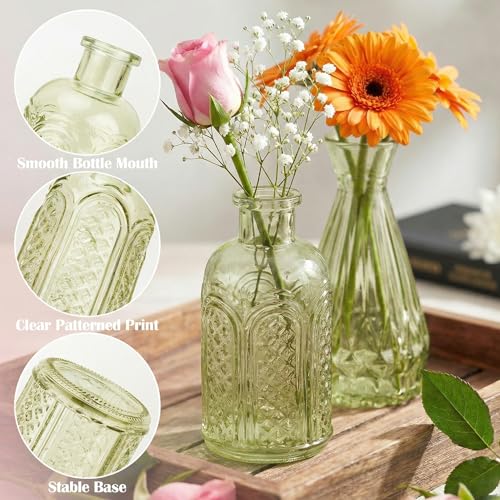 Glass Bud Vases in Bulk Small Mini Green Vase for Flowers 17pc - color: Green