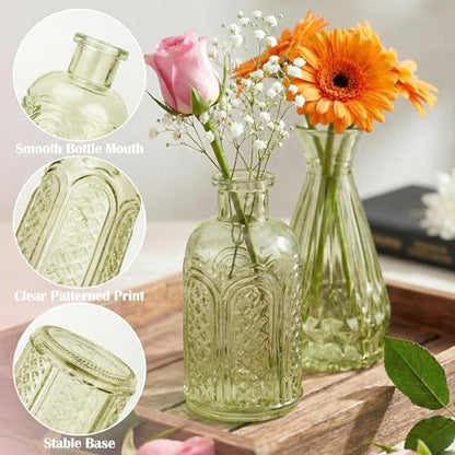Glass Bud Vases in Bulk Small Mini Green Vase for Flowers 17pc - color: Green