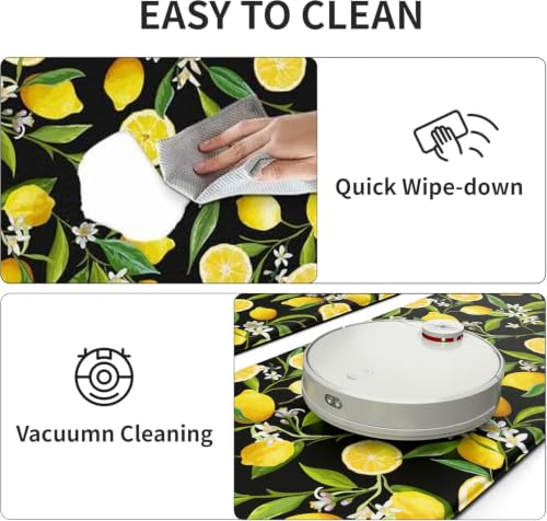 MAYHMYO Lemon Kitchen Decor Mat Set, 2PC Kitchen Mats, Anti Fatigue - color: Black Lemon