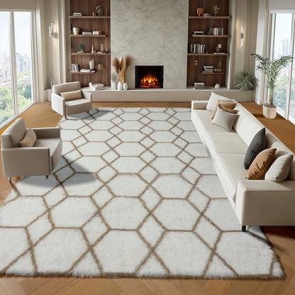 Area Rugs for Living Room, 7x10 Fluffy White and Beige Modern Bedroom Rug - color: Z- White / Beige, size: 7' x 10' (Rectangular)