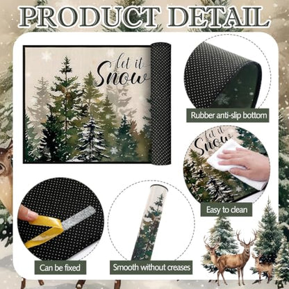 Fourluoo Sets of 3 Christmas Winter Kitchen Rugs and Mats Decor Set - color: Green