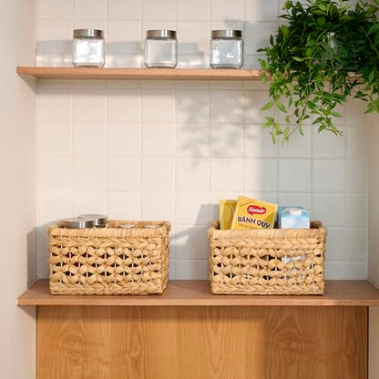 NAYA Set of 3M (11.6"x8,9"x6,9") Water Hyacinth Shelf Storage Baskets - size: Set 3 Medium
