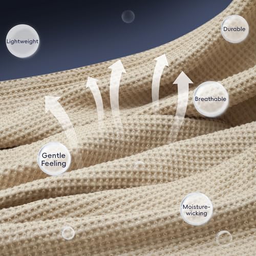 PHF 100% Cotton Waffle Blanket Lightweight Breathable, Twin, Simply Taupe - color: Khaki/Simply Taupe, size: Twin(66" x 90")