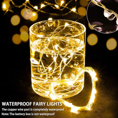50 Pack Fairy Lights 7Ft 20 LED Twinkle String Lights 3 Modes Battery Operated Waterproof Firefly Starry for Mason Jar Wedding Birthday Party Table Centerpieces Bedroom Christmas,Warm White - color: Warm White, size: 50