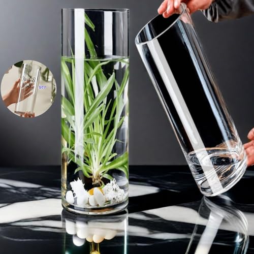 Liotww Clear Acrylic Cylinder Flower Vase of 2 for Centerpiece Home Decor - color: M 2 Clear-c