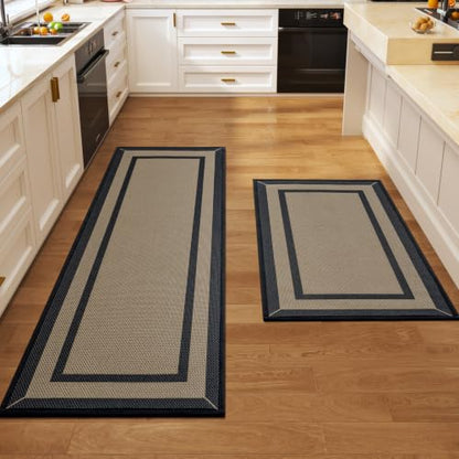 Kitchen Rugs Set, 2 PCS Non Slip Kitchen Mats, 17"x30"+17"x47" Brown - color: Linear Brown, size: 17"x47"+17"x30"