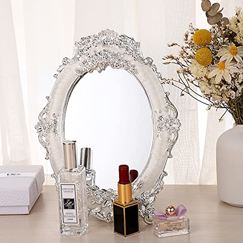 JUXYES Tabletop Dressing Mirror with Stand Desktop Mirror with Rose Decor