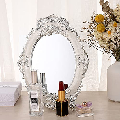 JUXYES Tabletop Dressing Mirror with Stand Desktop Mirror with Rose Decor