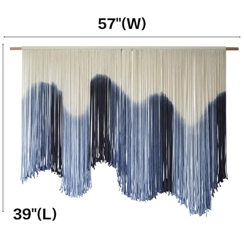 Macrame Wall Hanging Blue Large Hand-Dyed Ombre Fiber Tapestry 57"W*39"L - color: Blue
