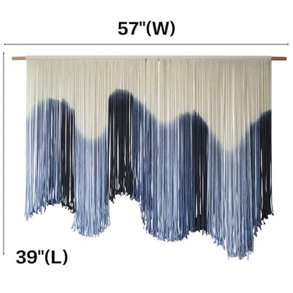 Macrame Wall Hanging Blue Large Hand-Dyed Ombre Fiber Tapestry 57"W*39"L - color: Blue