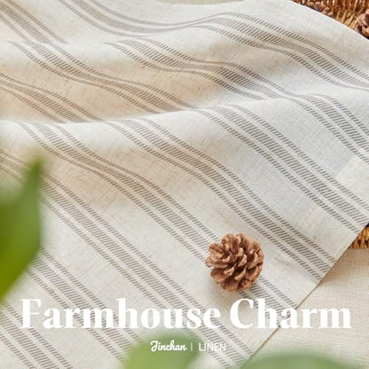 jinchan Linen Striped Tier Curtains for Kitchen Windows Farmhouse - color: Striped Grey | on Beige, size: 26"W x 24"L (Pack of 2)
