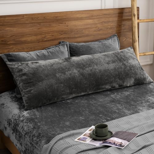 PHF Truly Velvet Zippered Body Pillowcase, No Insert, 1 Pack Ultra Soft Breathable Pillow Sham Cover with Zipper, 20"X 54" Long Luxury Cozy Warm Fuzzy Flannel Body Pillow Case, Charcoal/Dark Grey - color: Dark Grey, size: 54" x 20" (Pack of 1)