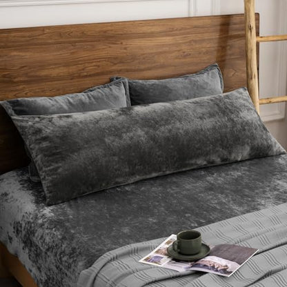 PHF Truly Velvet Zippered Body Pillowcase, No Insert, 1 Pack Ultra Soft Breathable Pillow Sham Cover with Zipper, 20"X 54" Long Luxury Cozy Warm Fuzzy Flannel Body Pillow Case, Charcoal/Dark Grey - color: Dark Grey, size: 54" x 20" (Pack of 1)