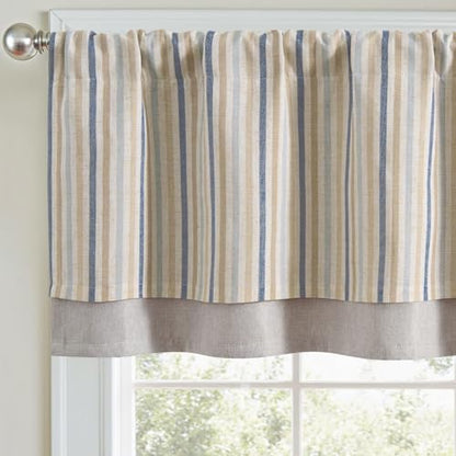jinchan Stripe Linen Kitchen Valance Curtain, 50x18, 1 Panel, Multi Blue - color: Boxter Striped | Multi Blue on Linen, size: 50"W x 18"L (Pack of 1)