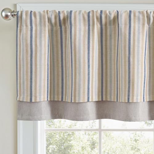 jinchan Stripe Linen Kitchen Valance Curtain, 50x18, 1 Panel, Multi Blue - color: Boxter Striped | Multi Blue on Linen, size: 50"W x 18"L (Pack of 1)