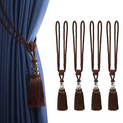 BEL AVENIR 4 Pack Curtain Tiebacks Hand-Woven Holdbacks Tassels Tiebacks - color: Coffee, size: 4 Pack