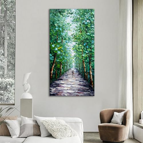 Alenoss Hand Painted Green Canvas Wall Art, Abstract Oil Painting on Canvas - color: AL-B102