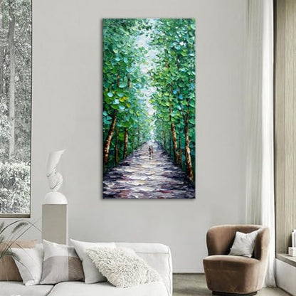 Alenoss Hand Painted Green Canvas Wall Art, Abstract Oil Painting on Canvas - color: AL-B102