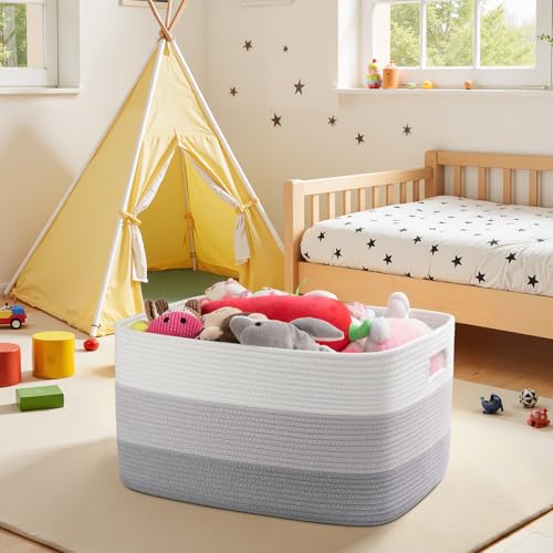 OIAHOMY Blanket Basket Laundry Basket Dog Toy Basket 75L Gradient Grey - color: Gradient Grey, size: 22”x17”x12”