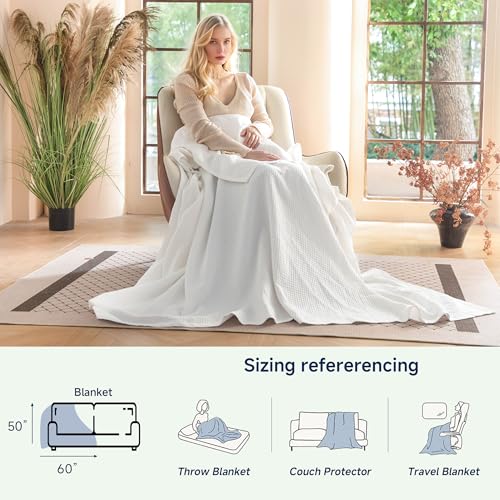 Simple&Opulence 100% Cotton Waffle Weave Throw Blanket 50"x60", White - color: White, size: Throw(50"X60")