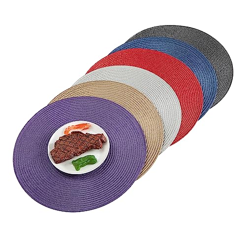 Placemats, Crossweave Heat Resistant Classic Woven Round Place Mats Diameter 13.5 inch for Kitchen Table Set of 6 (Purple) - color: Purple