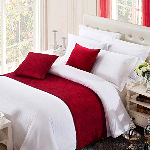 OSVINO Chenille Bed Runner Solid Breathable Modern Bedding Scarf Protection for Bedroom Hotel, Red 260X50cm for 200cm Bed - color: Red, size: Super King