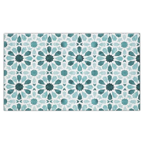 Blue Turquoise Floral Boho Outdoor Door Mat Doormat, Blue Turquoise Welcome Door Mats Doormat Indoor Entrance, Indoor Door Mats for Entryway, 17x30 - color: Cyan