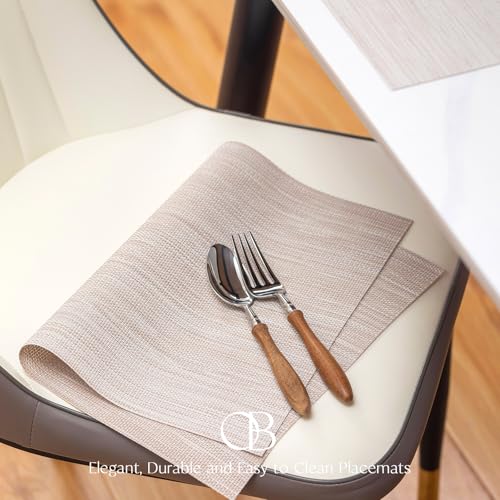 Placemats Set of 6 - Easy Clean Woven Vinyl Placemats for Dining Table, Indoor/Outdoor Place Mats, Washable PVC Table Mats（Beige） - color: A-beige