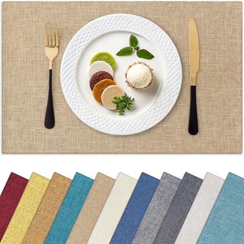 Homaxy Cloths Placemats for Dining Table Set of 6, 13" x 19", Flaxen - color: Flaxen, size: Placemats Set of 6