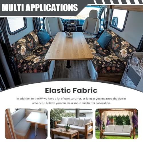 Butterfly Daisy Moon RV Dinette Cushion Covers 2 Pcs Waterproof Camper Cushion Slipcover Stretch Sofa Furniture Protector Include1 Backrest Covers and 1 Bench Covers - color: Butterfly Daisy Moon
