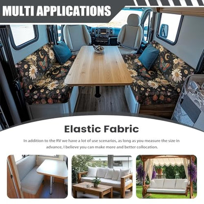 Butterfly Daisy Moon RV Dinette Cushion Covers 2 Pcs Waterproof Camper Cushion Slipcover Stretch Sofa Furniture Protector Include1 Backrest Covers and 1 Bench Covers - color: Butterfly Daisy Moon