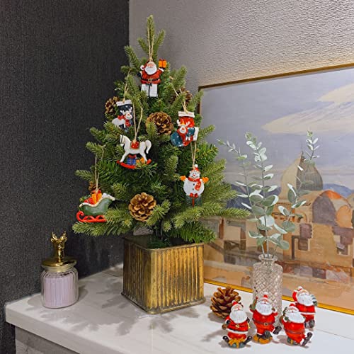 Crafjie Christmas Miniature Figurines, 4PCS Mini Christmas Santa Claus Ornaments Christmas Miniature Ornament Resin Santa Figurines for Xmas Santa Claus Decoration Christmas Party Supplies