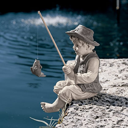 Design Toscano NG32122 Frederic the Little Fisherman of Avignon Lightweight Polyresin Statue, 15 Inch, Two Tone Stone - color: Frederic the Little Fisherman