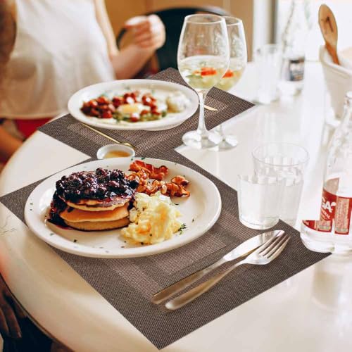 GIVERARE Placemats Set of 4, Heat-Resistant Woven Vinyl Placemat, Non-Slip Washable PVC Table Mat, Easy to Clean Premium Plastic Mats for Dining, Kitchen Table (Dark Brown) - color: Dark Brown