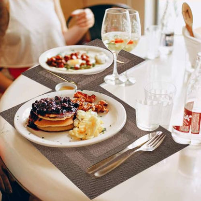 GIVERARE Placemats Set of 4, Heat-Resistant Woven Vinyl Placemat, Non-Slip Washable PVC Table Mat, Easy to Clean Premium Plastic Mats for Dining, Kitchen Table (Dark Brown) - color: Dark Brown