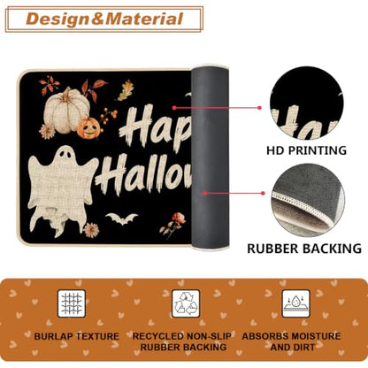 Baccessor Halloween Kitchen Rug Cute Ghost Set of 2,17x29 and 17x47 Inch - color: Cute Ghosts