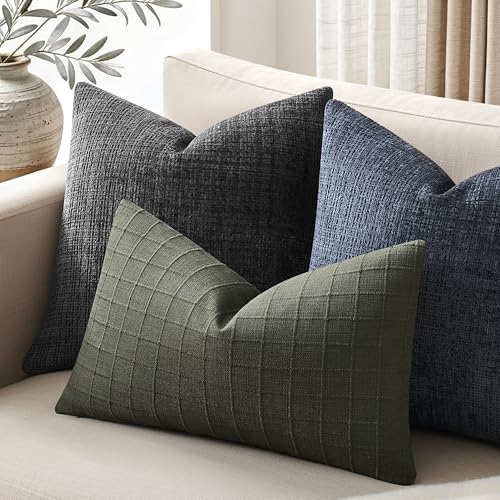 ZeeMart 2Pk Heavy Weight Artisanal Grid Pillow Covers 12x20in Army Green - color: Army Green, size: 20" x 12" (Pack of 2)