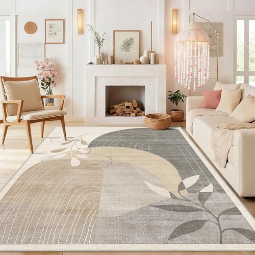 MUJOO Washable 8x10 Area Rugs Low Pile Non Slip Mid Century Modern Large - color: Beige（modern）, size: 8' x 10' (Rectangular)