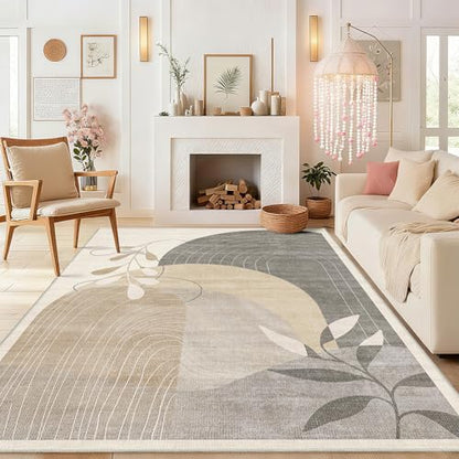 MUJOO Washable 8x10 Area Rugs Low Pile Non Slip Mid Century Modern Large - color: Beige（modern）, size: 8' x 10' (Rectangular)