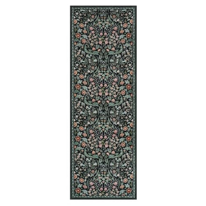 Lahome Dark Floral 2x6 Runner Rug, Washable Botanical Kitchen Runner Rug - color: Black, size: 2' x 6'