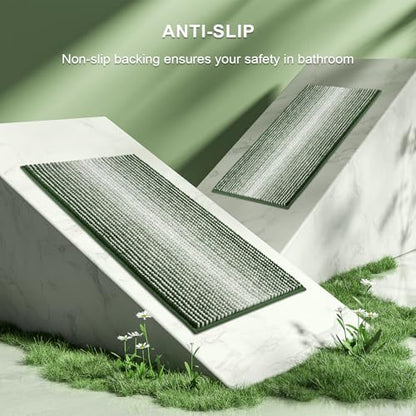 BSICPRO Bathroom Rugs Sets 2 Piece, Non Slip Striped Bath Mat, Hunter Green - color: Hunter Green, size: 20" x 32" Plus 16" x 24"