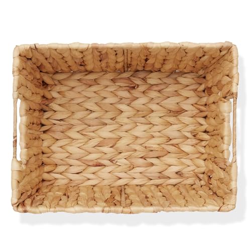 Casafield Set of 4 Water Hyacinth Storage Baskets with Handles - Natural, Woven Storage Bins for Shelves, Blankets, Laundry Organization
