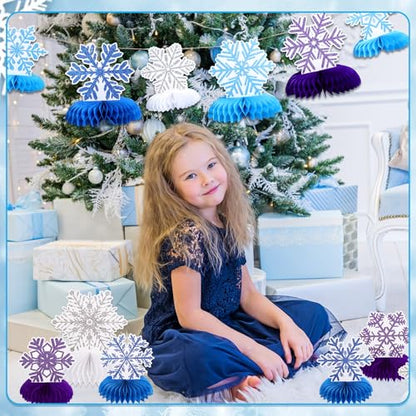 12 PCS Snowflake Honeycomb Centerpieces for Tables Frozen Birthday Party Decorations Snowflake Table Centerpieces Winter Wonderland Party Decorations for Christmas Holiday Baby Shower Supplies - style: Snowflake