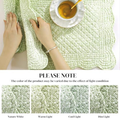 HOMBYS Quilted Placemats Set of 6 Washable-13x18 inches Rectangular Placemats for Kitchen Table-100% Cotton Fabric Rectangular Table Mats, (White with Light Green) - color: White With Light Green
