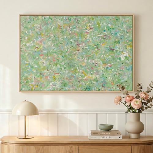 Framed Green Colorful Abstract Wall Art, Horizontal 1 Piece 36x24 In - color: Green Colorful